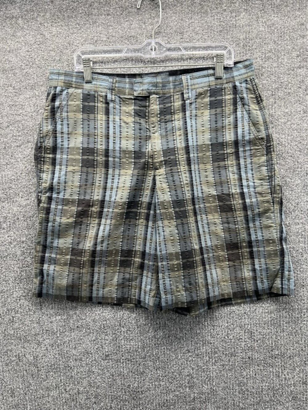 Patagonia Shorts Mens 34 Blue Plaid Chino Flat Front Organic Cotton Summer